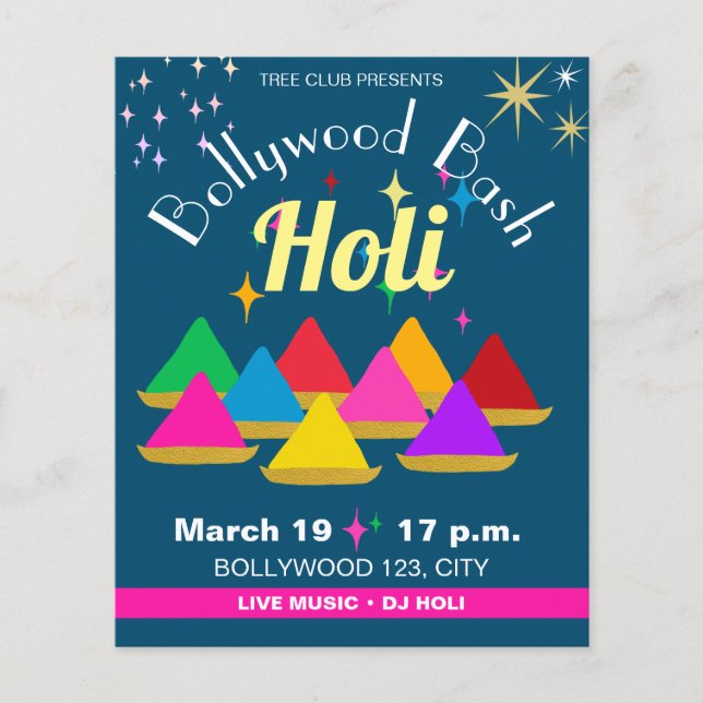 Customisable Modern Hindu Holi Festival Colours  Flyer (Front)
