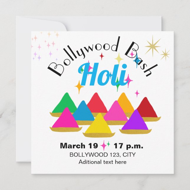 Customisable Modern Holi Festival Colours White Invitation (Front)