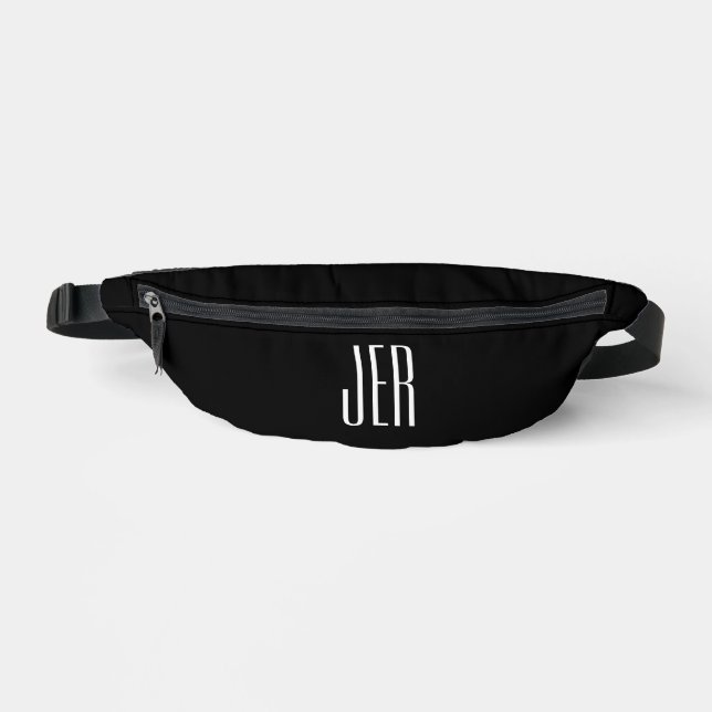 Customisable Modern Monogram Initials Black White Bum Bags (Front)