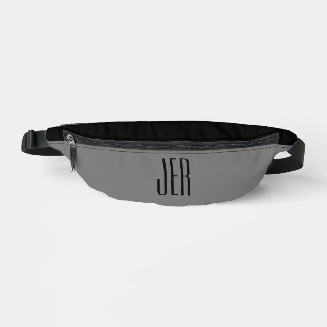 Customisable Modern Monogram Initials Grey Black Bum Bags (Front)