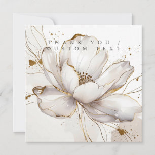 Customisable Modern White Magnolia Gold Thank You Card
