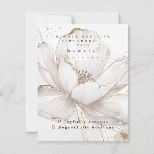 Customisable Modern White Magnolia Gold Wedding RSVP Card