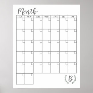 Customisable Monogram Calendar Poster