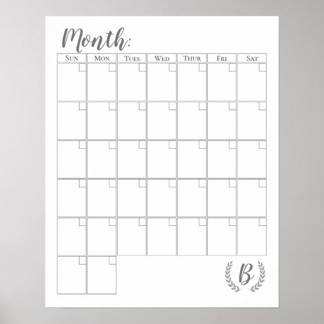 Customisable Monogram Calendar Poster (Front)