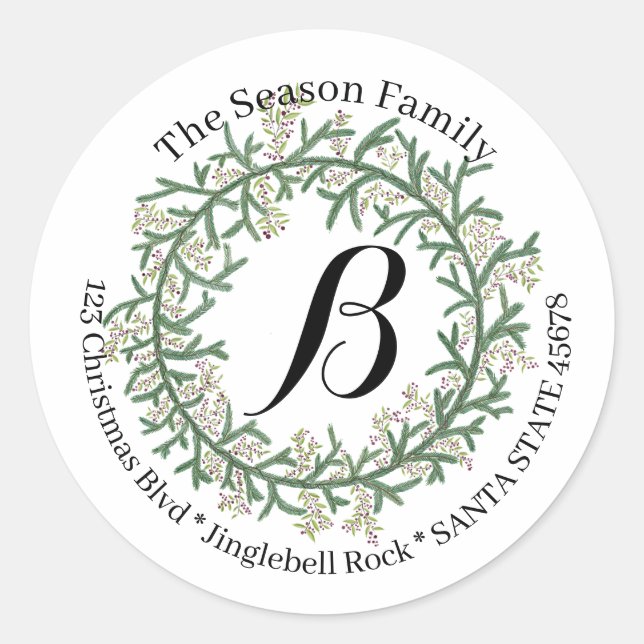 Customisable Monogram Christmas Classic Round Sticker (Front)
