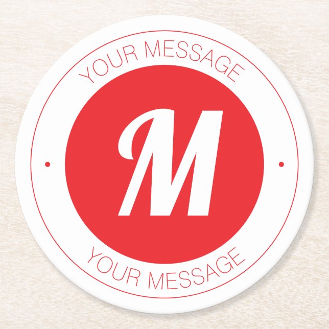 Customisable Monogram & Circular Text Template Round Paper Coaster (Front)