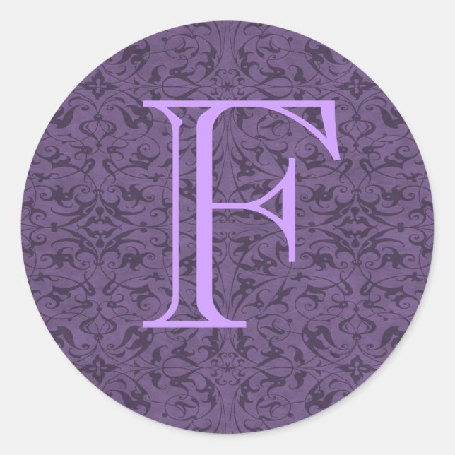 Customisable Monogram F Classic Round Sticker (Front)