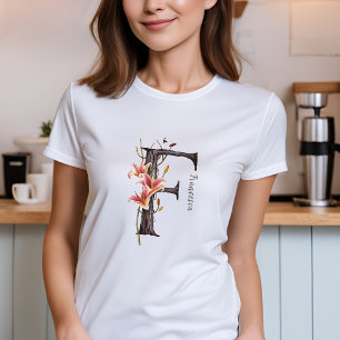 Customisable Monogram 'F': Lily, Tree Bark & Vines T-Shirt