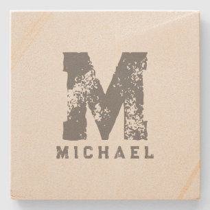 Customisable Monogram Initial Name Sandstone Stone Coaster