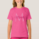 Customisable Monogram Name Wow Pink Girls T-Shirt<br><div class="desc">Customisable Monogram Name Wow Pink Template Elegant Trendy Girls' T-Shirt.</div>