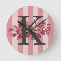Customisable Monogram Pink Stripes Cabbage Roses