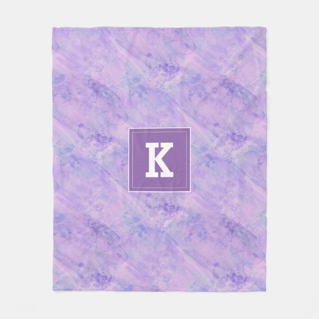 Customisable Monogram Watercolor, Purple Fleece Blanket (Front)