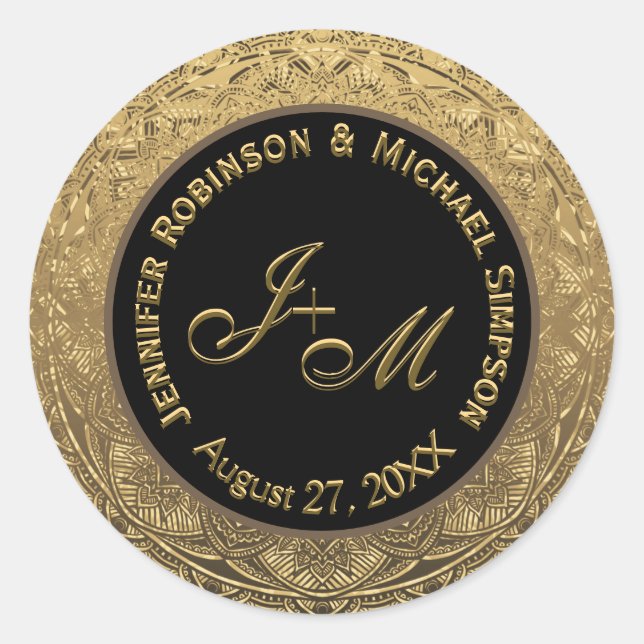 Customisable Monogram Wedding Seal Gold and Black (Front)