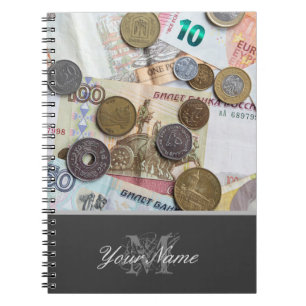 Customisable Monogram with coins and bank notes! Notebook