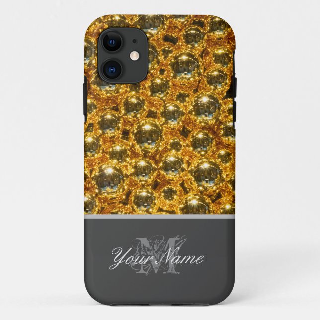 Customisable Monogram with golden christmas balls! Case-Mate iPhone Case (Back)