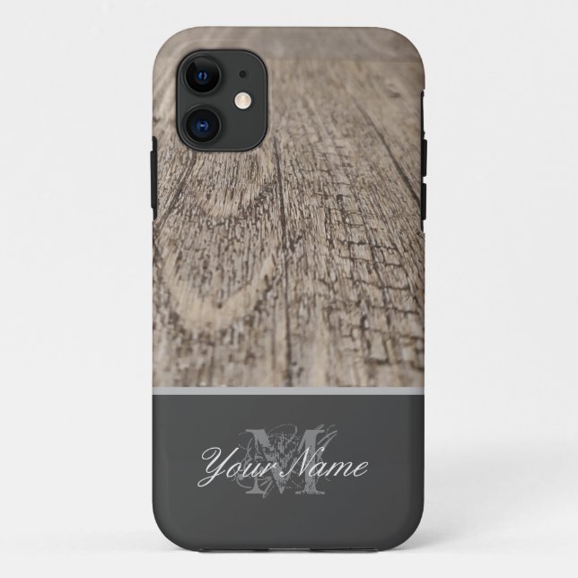 Customisable Monogram with wooden grunge! Case-Mate iPhone Case (Back)