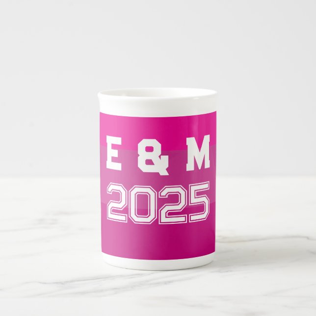 Customisable monogramm and years  bone china mug (Front)