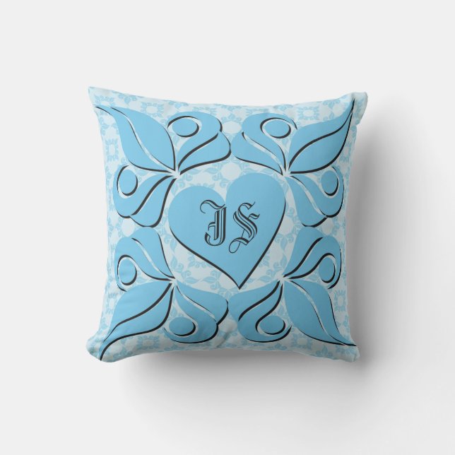 Customisable Monogrammed Blue ValentineDay Pillow (Front)