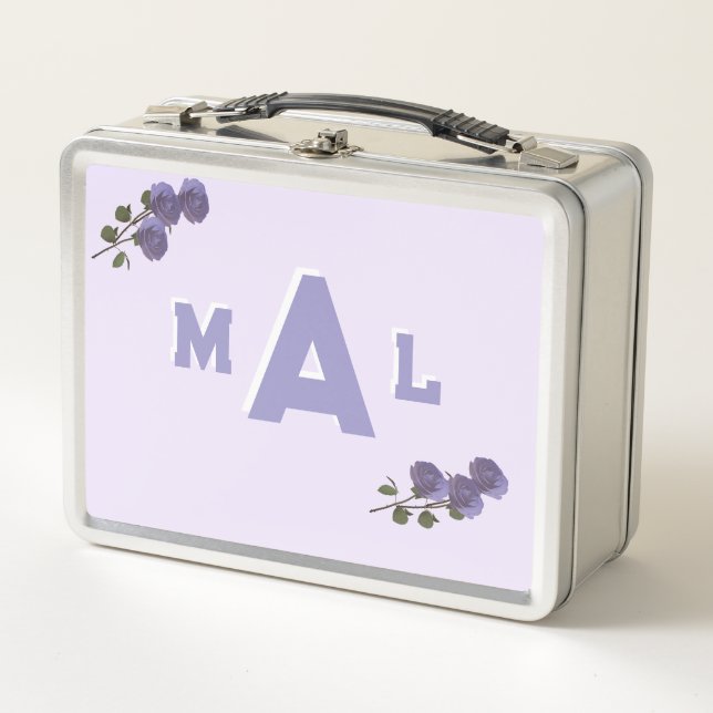 Customisable Monogrammed Lavender  Metal Lunch Box (Front)