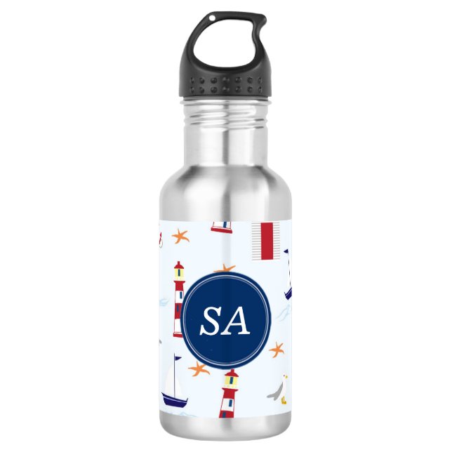 Customisable Monogrammed Nautical Back to School 532 Ml Water Bottle (Front)