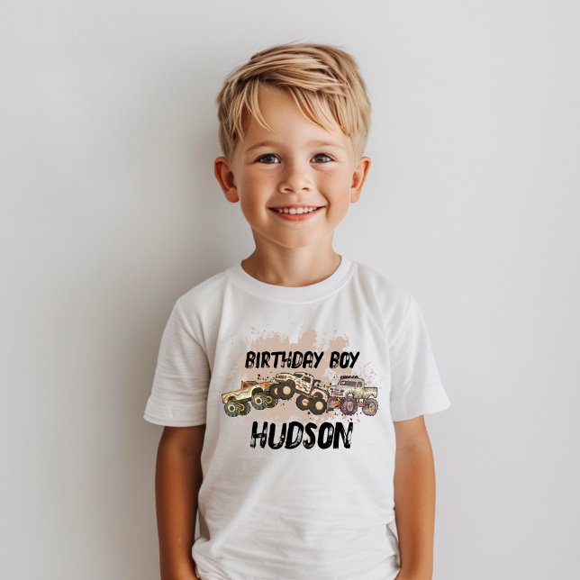 Customisable Monster Truck Birthday Boy Name T-Shirt (Creator Uploaded)