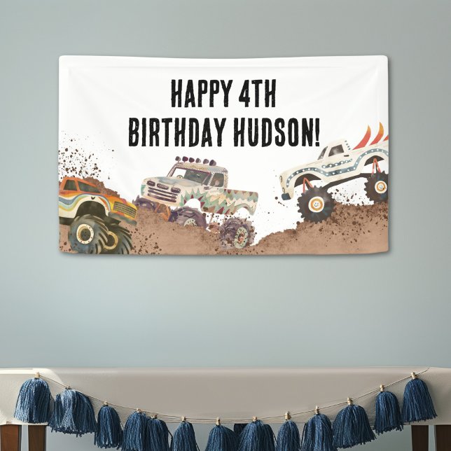 Customisable Monster Trucks Boys Birthday  Banner (Creator Uploaded)