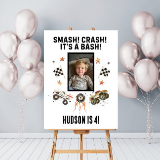 Customisable Monster Trucks Boys Birthday Photo Poster
