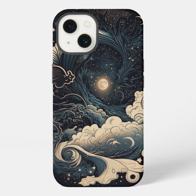 Customisable Moonlit Sea Waves Fantasy iPhone Case (Back)