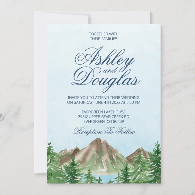 Customisable Mountain Lake Wedding Invitation (Front)