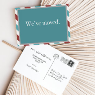 Customisable Moving Announcement // Airmail Teal Postcard