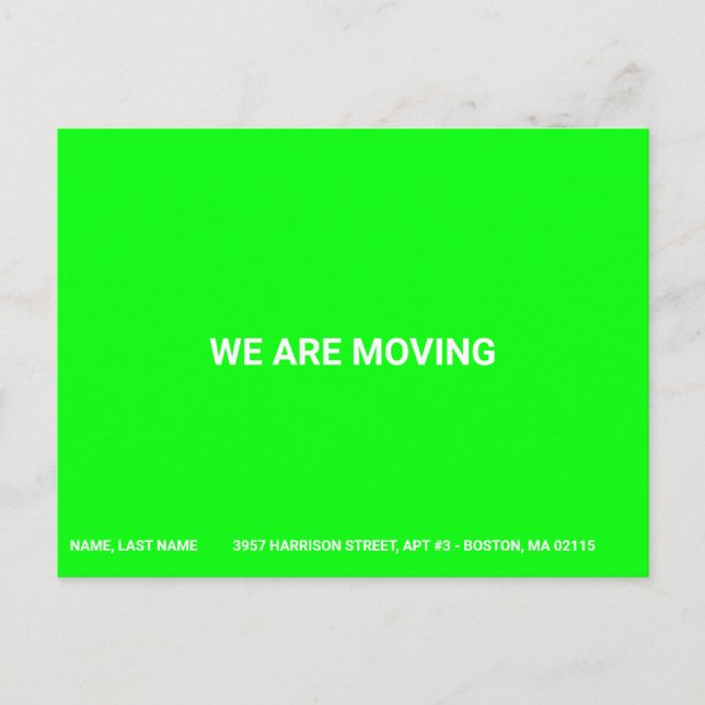Customisable Moving change name address neon green Postcard (Front)