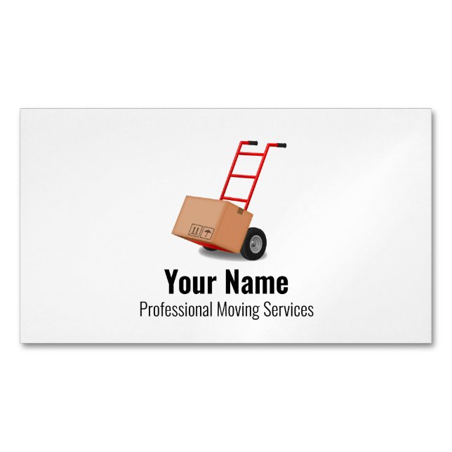 Customisable moving services cart magnetic business card (Front)