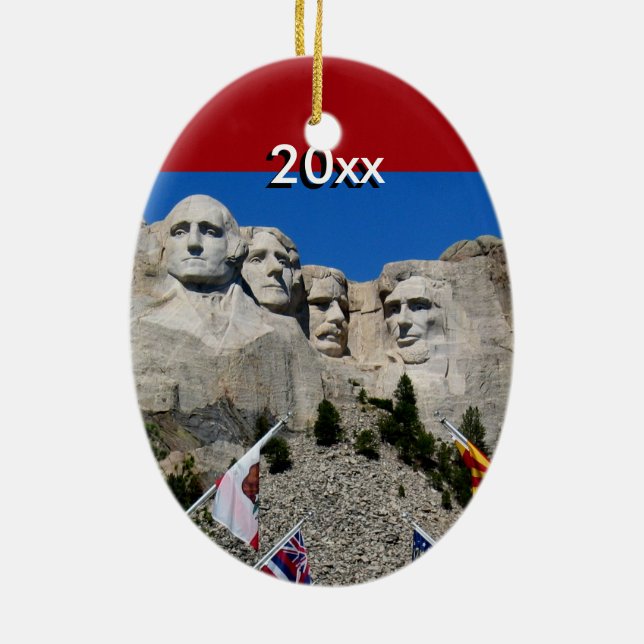 Customisable Mt Rushmore Souvenir Ceramic Tree Decoration (Back)