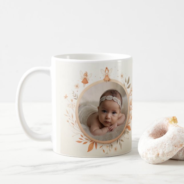 Customisable Mug with Fairy Frame for Baby Photo (With Donut)