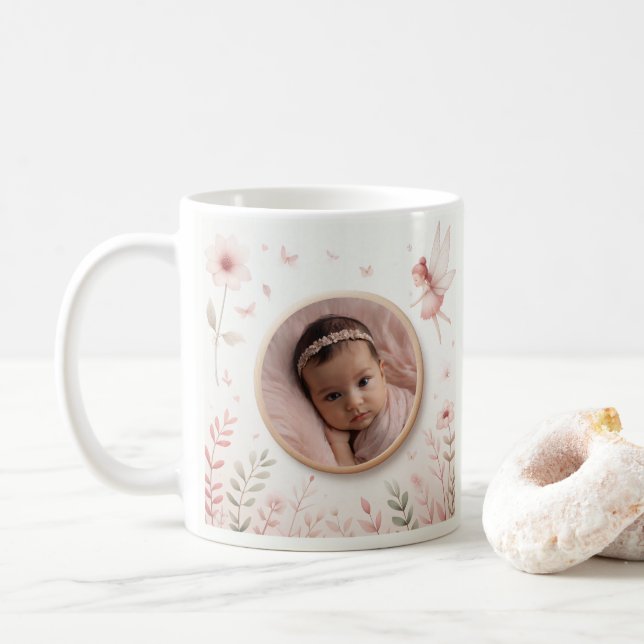 Customisable Mug with Fairy Frame for Baby Photo (With Donut)