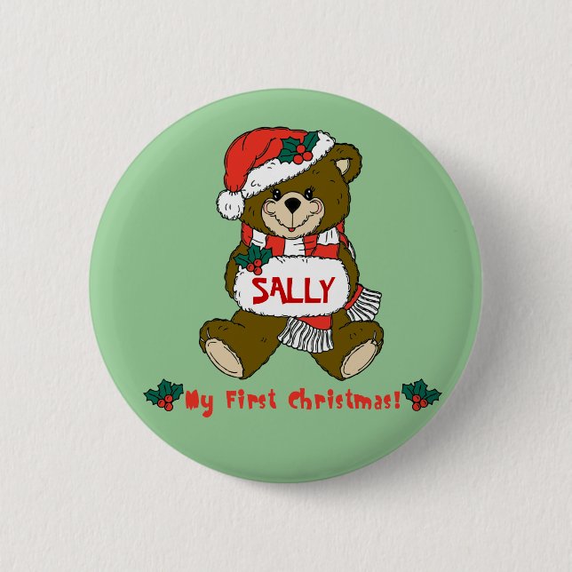 Customisable My First Christmas Teddy Bear Tee 6 Cm Round Badge (Front)