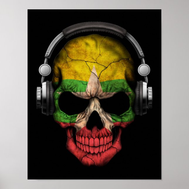 Customisable Myanmar Dj Skull with Headphones Poster (Front)