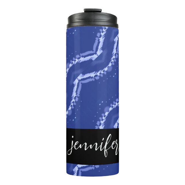 Customisable name Abstract blue waves pattern Thermal Tumbler (Front)