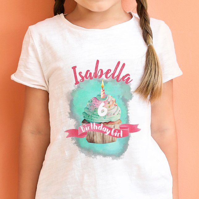 Customisable Name and Age Birthday Girl Cupcake T-Shirt (Creator Uploaded)