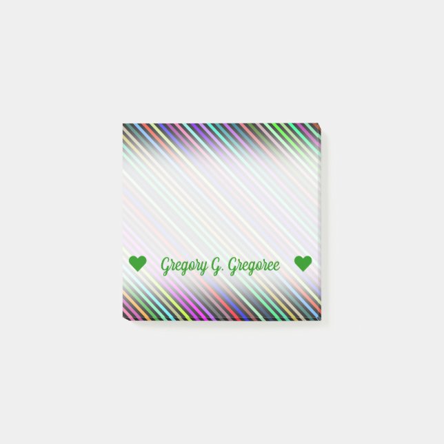 Customisable Name; Black & Colourful Lines Pattern Post-it Notes (Front)