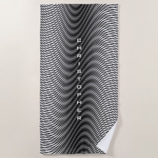 Customisable Name Black White Moiré Effect Trippy Beach Towel