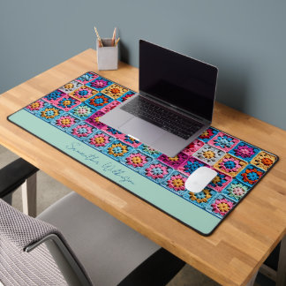 Customisable Name Crochet Granny Square Desk Mat