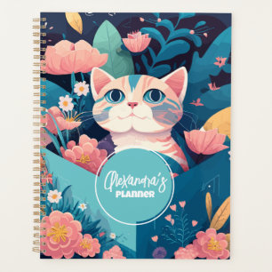 Customisable Name Cute Cat Feminine Planner