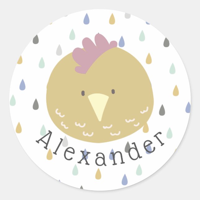 Customisable Name Cute Chick Classic Round Sticker (Front)
