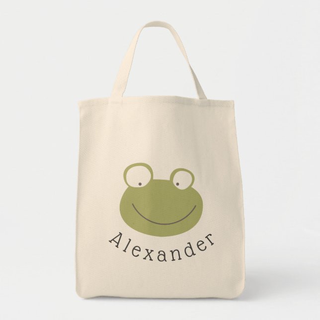 Customisable Name Cute Frog Tote Bag (Front)