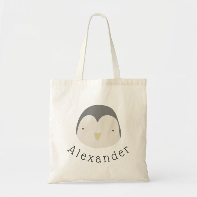 Customisable Name Cute Penguin Tote Bag (Front)