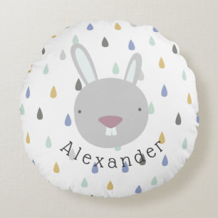 Customisable Name Cute Rabbit Round Cushion
