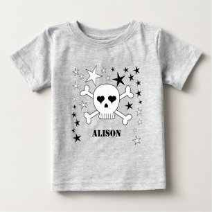 Customisable Name Cute Skull and Crossbones Baby T-Shirt