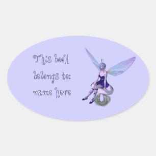 Customisable Name Fairy Bookplate - oval sticker