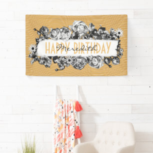 Customisable Name Gold Roses Chic Monogram Luxury Banner